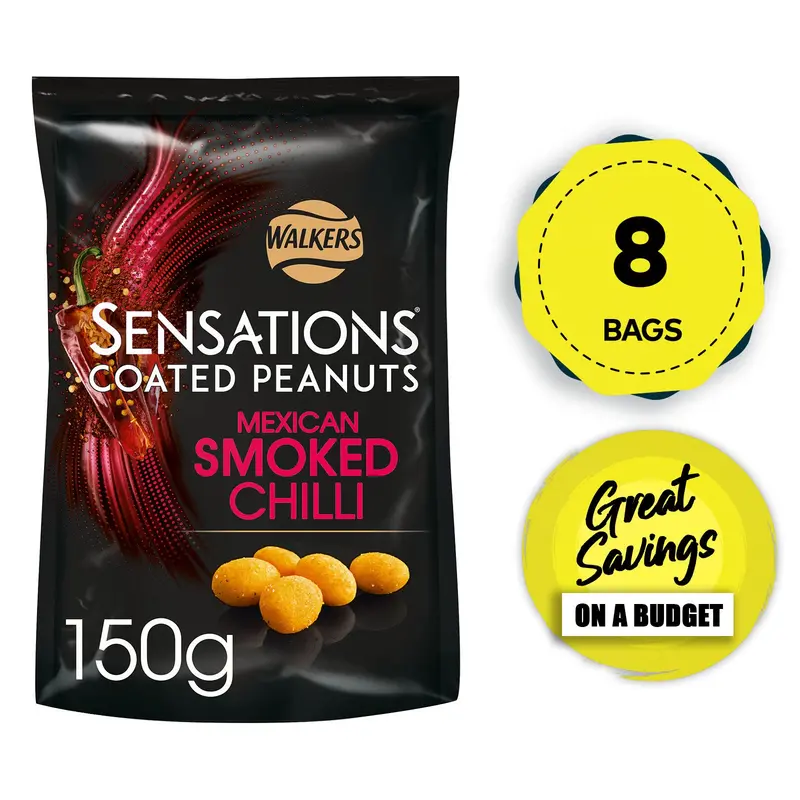 Sensations Smoked Chilli Peanuts – 8-Pack Of 150 G Snack Bags (Best Before Date Guaranteed) 1