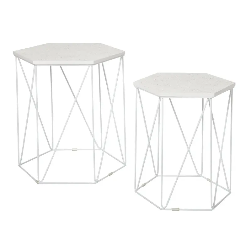 Set Of 2 Modern White Marble Effect Side Tables – Versatile Living Room Or Bedroom Use 1