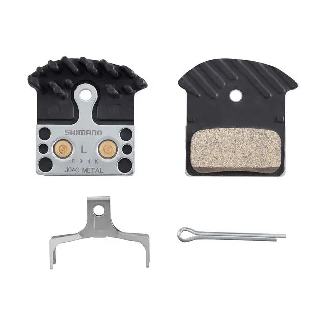 Shimano J04C Metallic Brake Pads – With Fins, Springs & Split Pins (Pair) 1