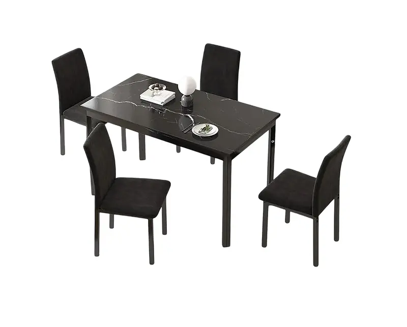 Sleek Black Faux Marble Dining Table – 55.5" Rectangular Kitchen Table With Matte Metal Frame, Easy Assembly, Perfect For Condos Or Compact Dining Areas 1