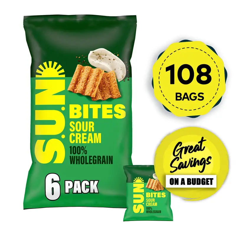 Sunbites Sour Cream & Onion Crisps – Wholegrain Multipack, 108 × 25G, Fresh Best-Before Date 1