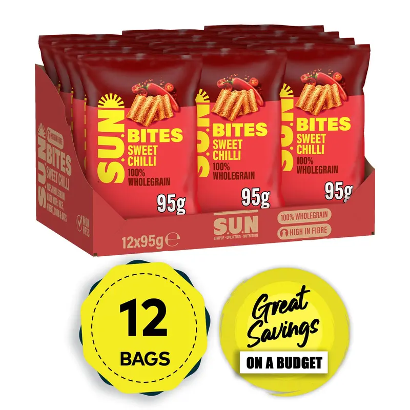 Sunbites Sweet Chilli Wholegrain Crisps – Sharing Bag, 12 × 95G, Fresh Best-Before Date 1