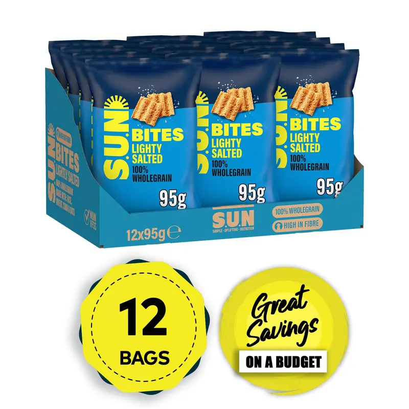 Sunbites Wholegrain Crisps – Lightly Salted Sharing Bag, 12 × 95G, Best-Before-Dated Snack Pack 1