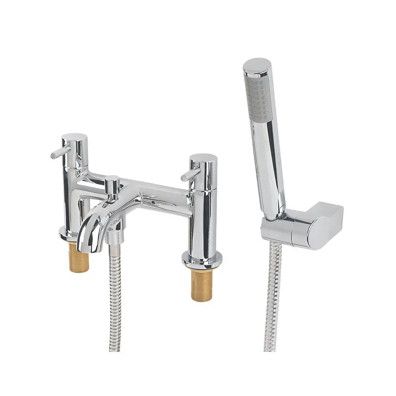 Swirl Chrome Bath Filler Mixer Tap – Dual Lever Control With Handheld Shower Set 1