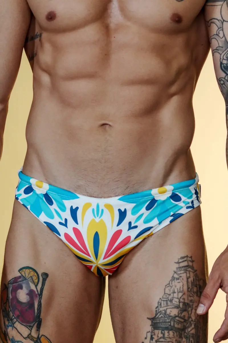 Tile-Print Swim Brief For Men 1