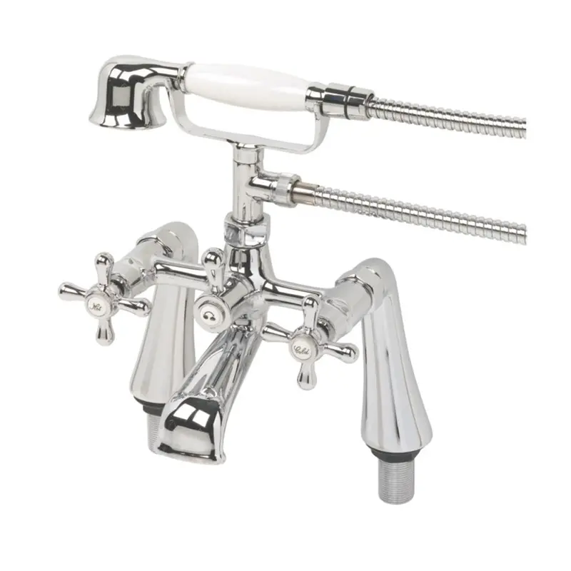 Traditional Chrome Bath Shower Mixer Tap – Cross-Head, Round Brass Base 1