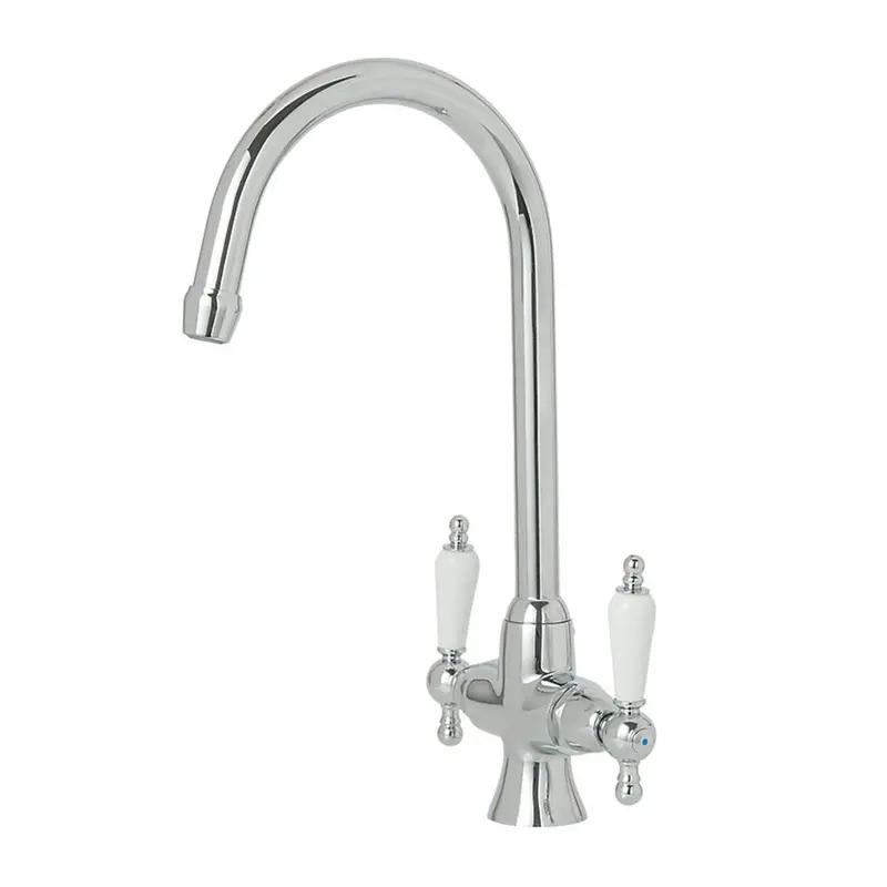 Traditional Chrome Kitchen Sink Tap – Dual-Lever Mixer With Swivel Spout 1