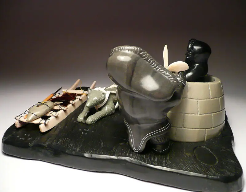 Traditional Igloo Life Scene Carving By Jimmy Iqaluq 1