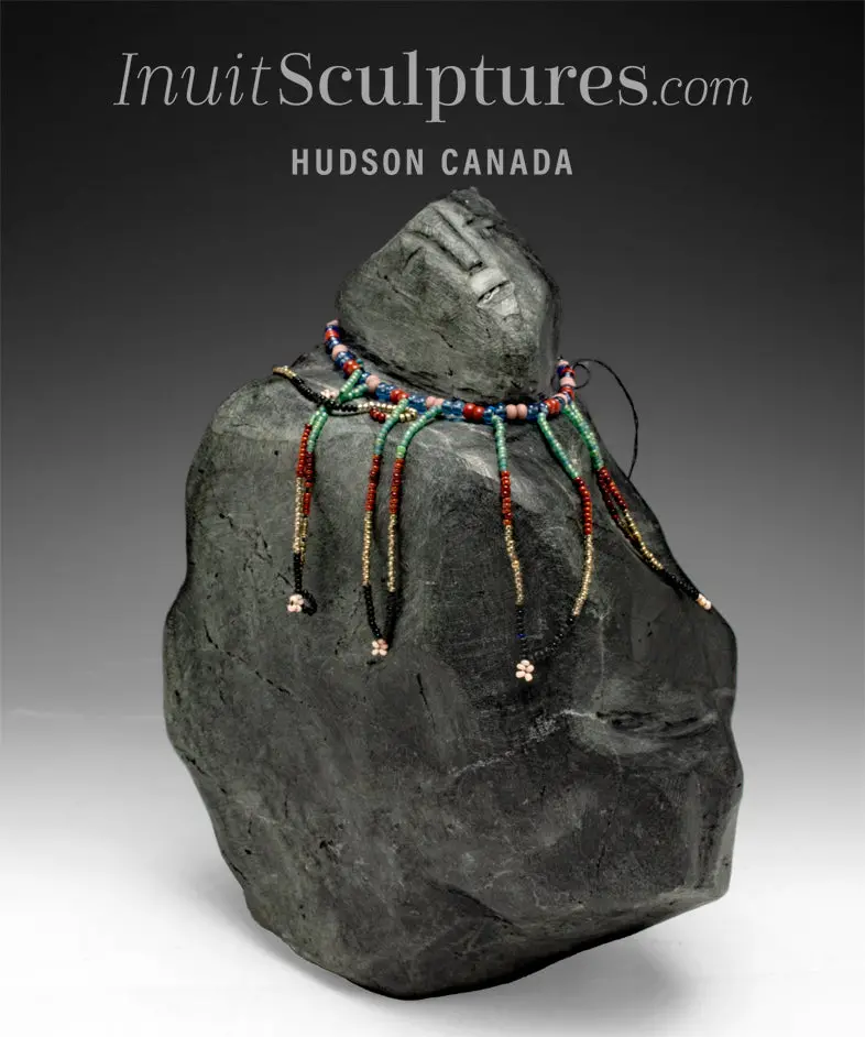 Vintage 10-Inch Inuk Woman Sculpture With Beaded Necklace By Mary Tutsiutok, 'Gloria' 1
