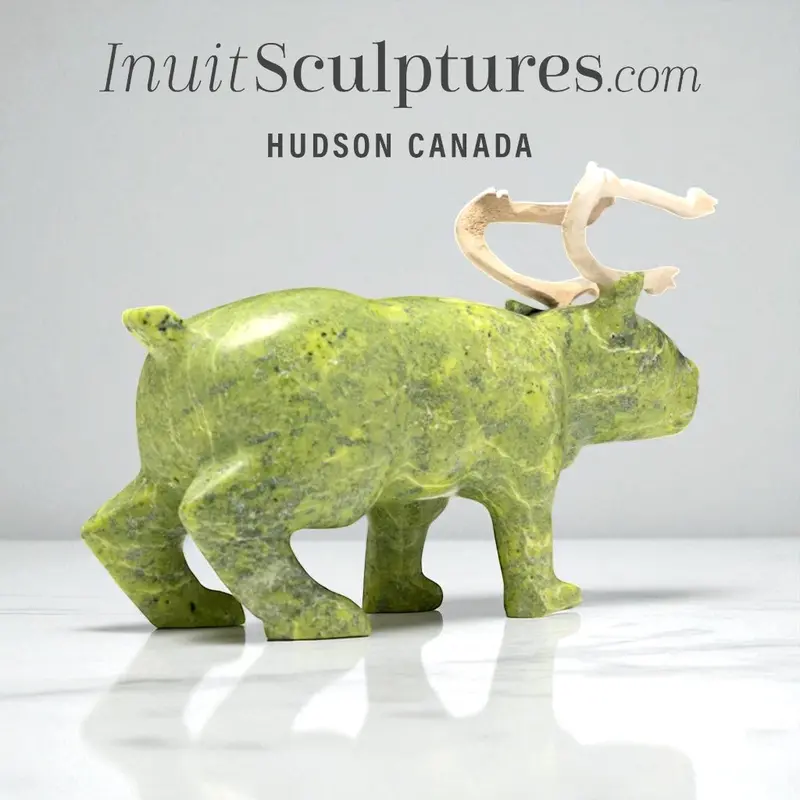 Vintage 11" Caribou Sculpture: 'Dynamite' By Peter Aningmiuq 1