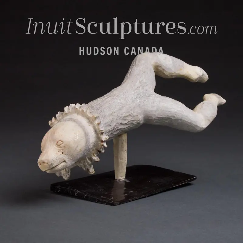 Vintage 11-Inch Bear Shaman Transformation Sculpture By Gideon Qauqjuaq – 'Clowning Around' 1