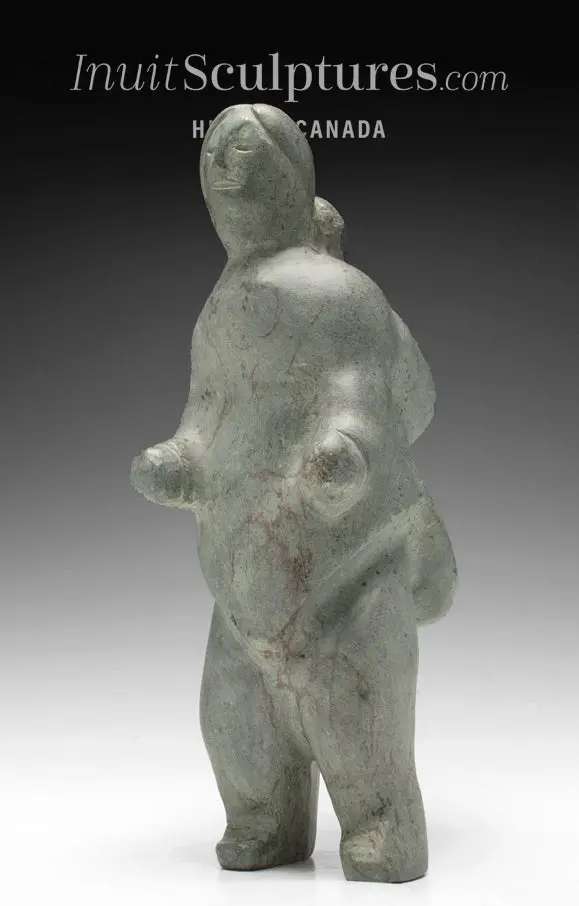 Vintage 11-Inch Mother-And-Child Carving By Tuna Iqulik – 'Constance' 1