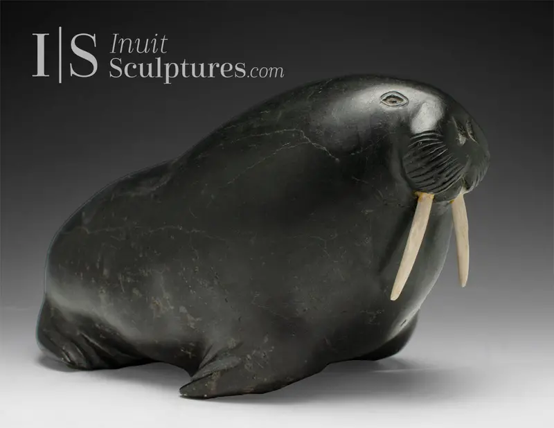 Vintage 12-Inch Basking Walrus Carving By Sima Tukai – 'Go Habs Go!' 1