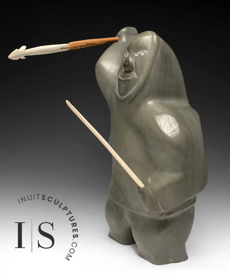 Vintage 12-Inch Eskimo Hunter Carving By Lucassie Oqaituq – 'George' Series 1