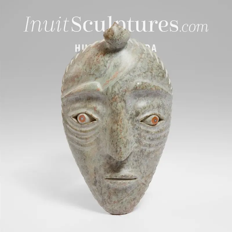 Vintage 13-Inch Expressive Face Sculpture By David Ruben Piqtoukun – 'The Eyes Have It' 1