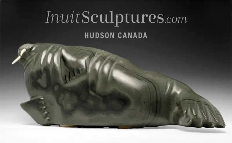 Vintage 16-Inch Basking Walrus Sculpture By Samwillie Iqaluq – "Titan" 1