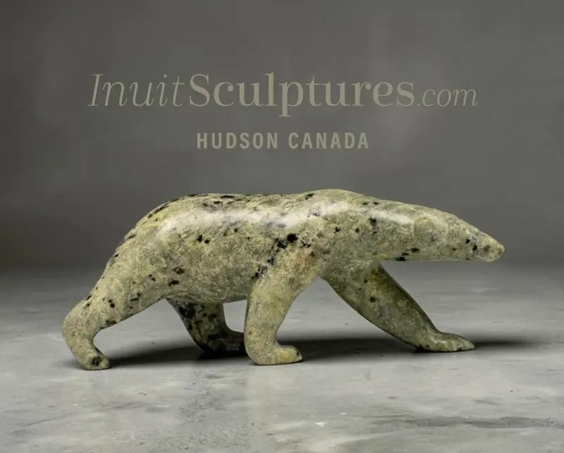 Vintage 4-Inch Walking Bear Carving By Henry Evaluardjuk – 'Tender Touch' 1