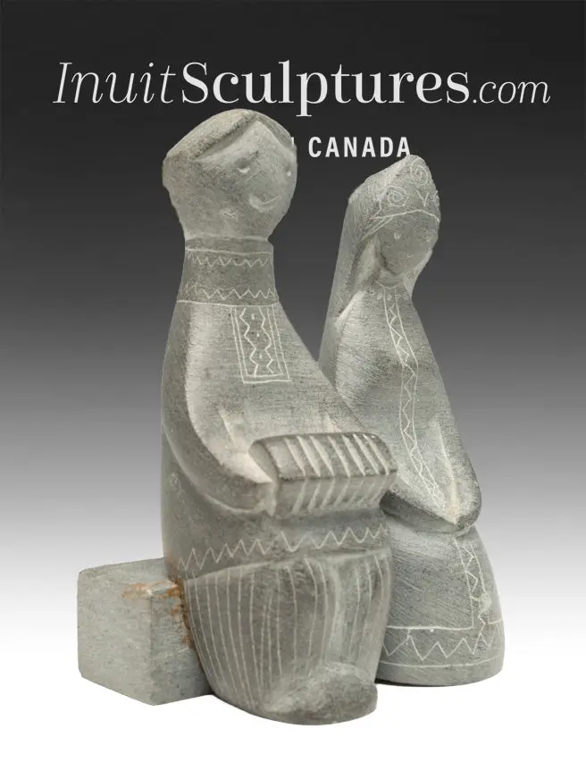 Vintage 4-Inch Yup'Ik Couple Carving By Unknown Russian Artisan, 'Patience' 1