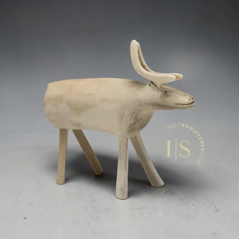 Vintage 6-Inch Caribou Sculpture By Jacob Irkok – 'Herd Mentality' 1