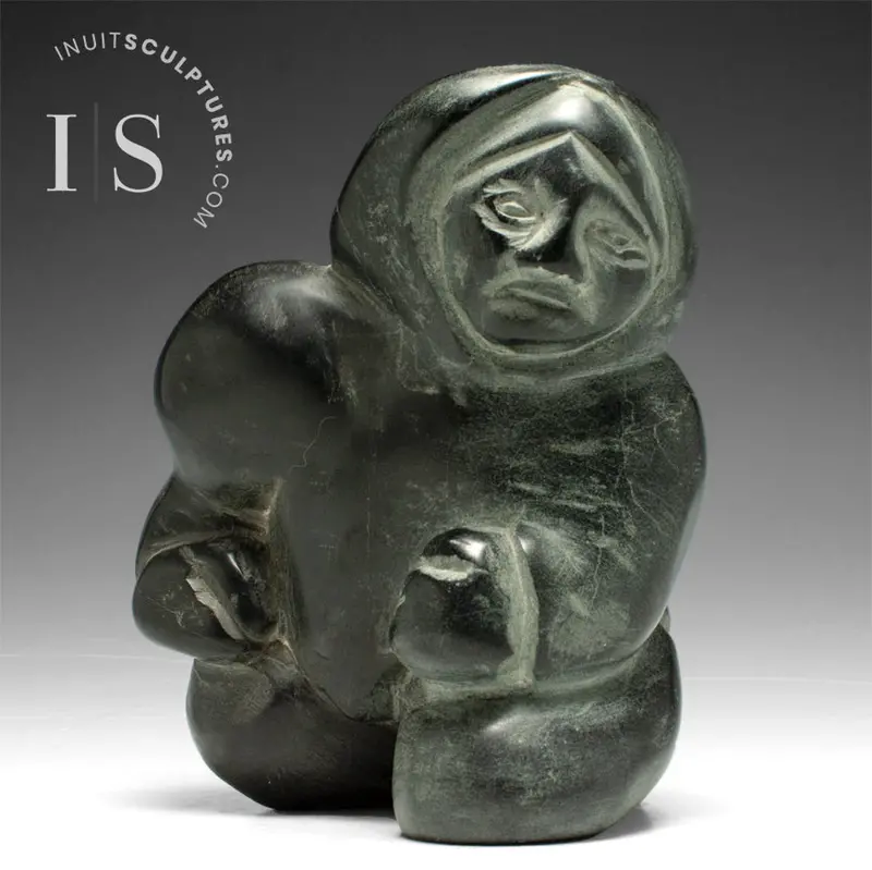 Vintage 6-Inch Eskimo Figure By Paul Toolooktook – 'Lost In Thought' 1