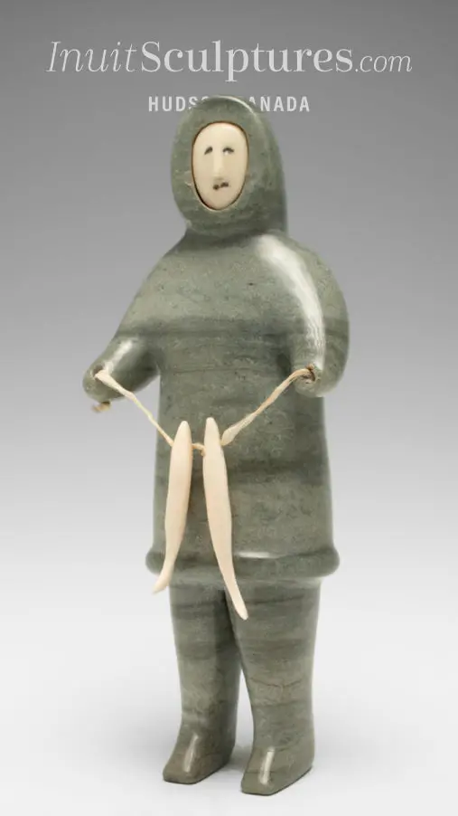 Vintage 7-Inch Eskimo Figure In Contemplative Pose By Moses Meeko Rca 1