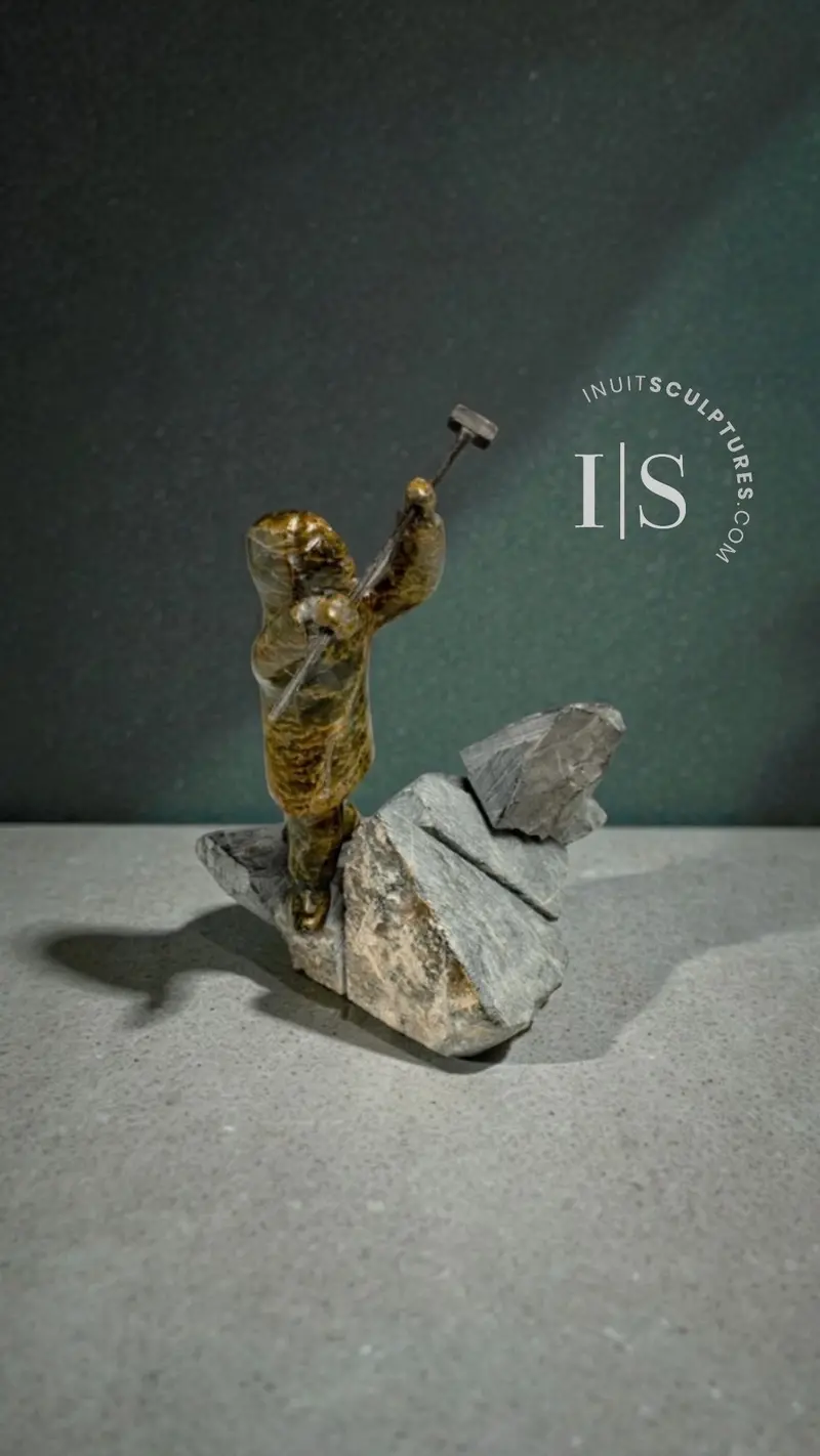 Vintage 7-Inch Quarry Scene Sculpture By Late Kellipalik Qimirpik – 'Love Of The Art' 1