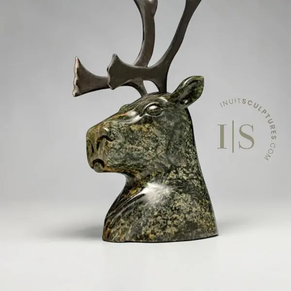 Vintage 9-Inch Caribou Carving By Idris Moss-Davies – 'The Reigning King' 1