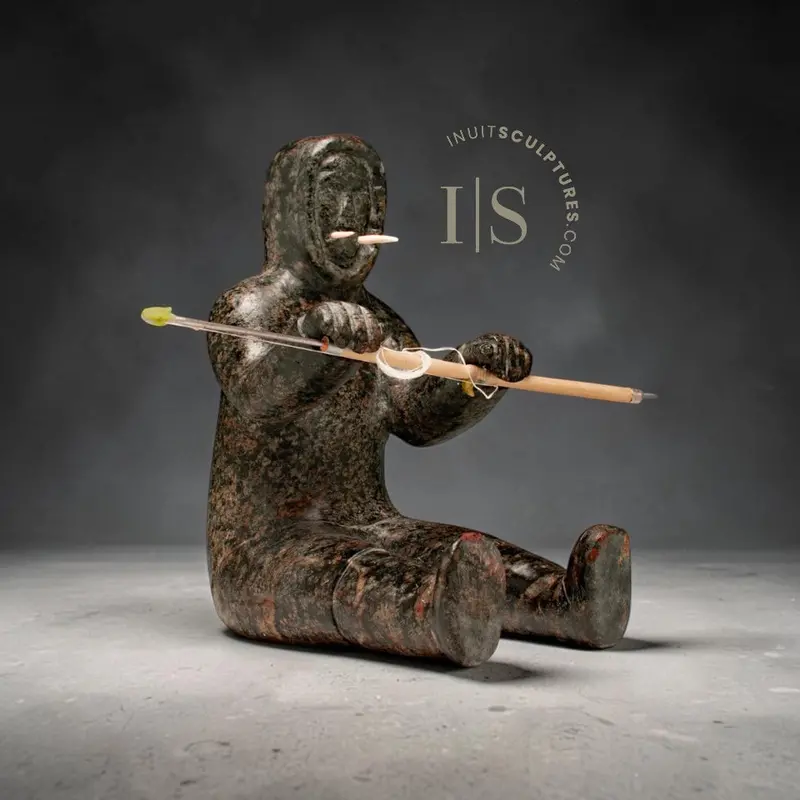 Vintage 9-Inch Hunter-Shaman Sculpture By Nancy Aupaluktuq – Tusk, Tusk, Tusk 1