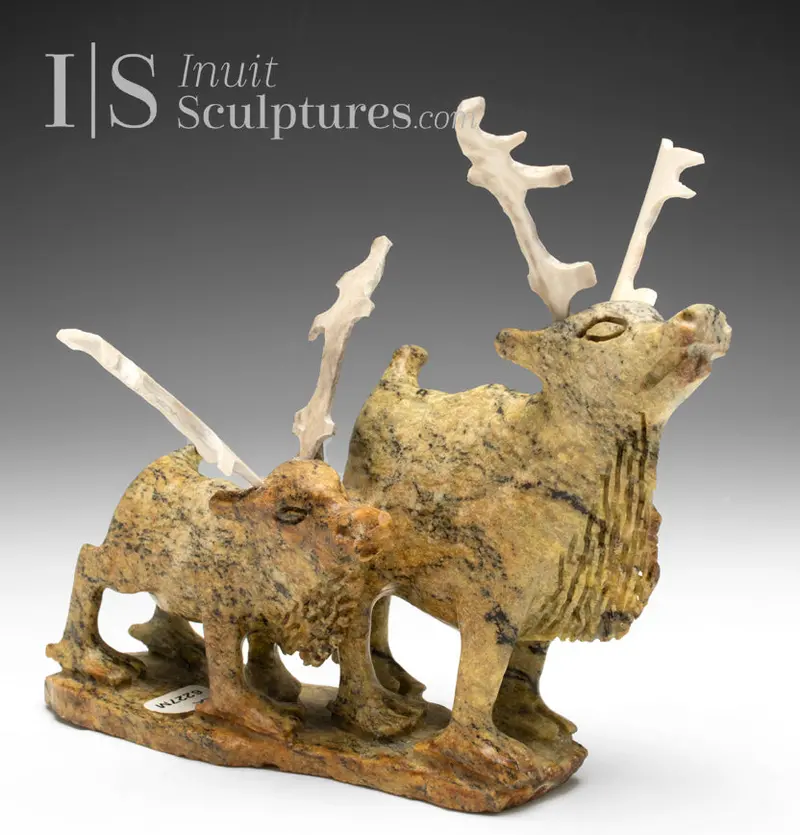 Vintage 9-Inch Signed Caribou Figure By Pavinak Petaulassie – 'Tundra Love' (Curator’S Pick) 1