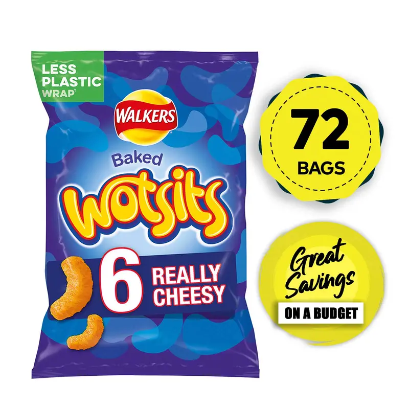 Walkers Baked Wotsits Really Cheesy Snacks – 72 × 16.5G Sharing Multipack 1
