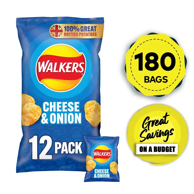 Walkers Cheese & Onion Crisps Multipack – 180 × 25G Sharing Bags 1