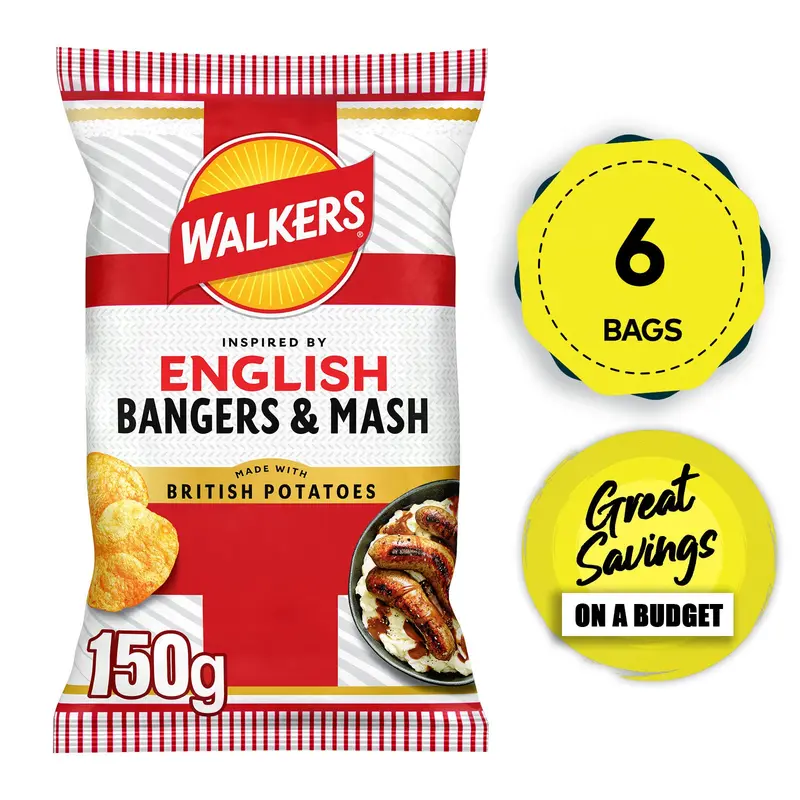 Walkers English Bangers & Mash Crisps – 6 × 150G Sharing Bag 1