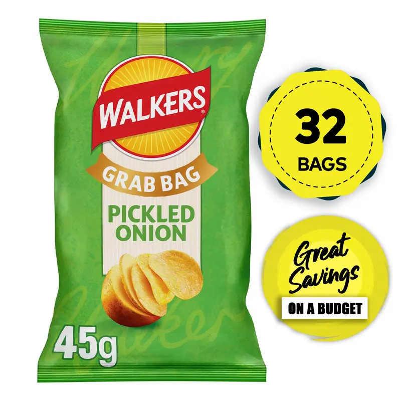 Walkers Pickled Onion Crisps – Grab Bag Of 32 X 45G Portions (Fresh Best-Before Date) 1