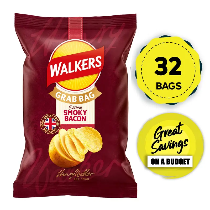 Walkers Smokey Bacon Crisps – 32-Pack Sharing Box (45G Each), Best Before April 2023 1