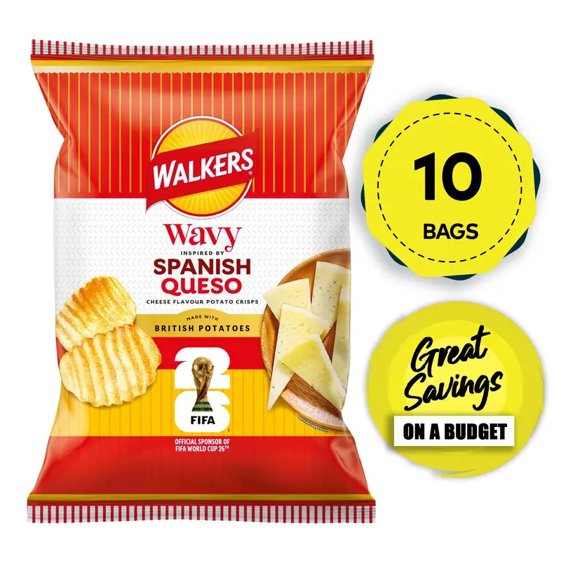 Walkers Wavy Spanish Queso Cheese Crisps – 9 × 150G Sharing Bag 1